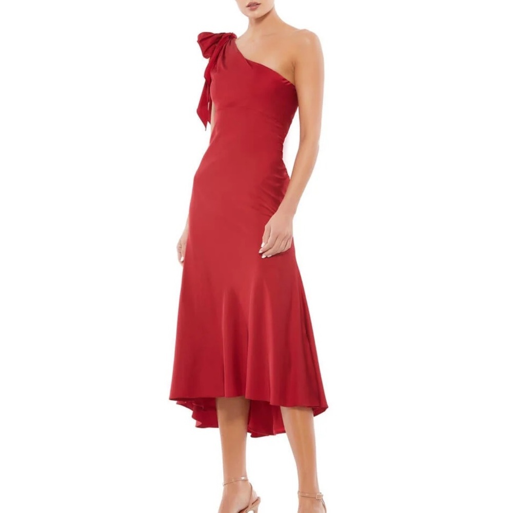 Ieena Mac Duggal Bow Draped One Shoulder Dress Midi